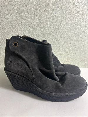Fly London Yebi Ruched Suede  Back Tie Ankle Boots Women’s 39 US 8-8.5 M Gray - Image 1 of 4