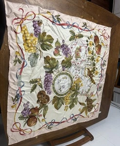 Authentic Salvatore Ferragamo Viscose Silk Scarf Fruit Pattern Cream Used - Picture 1 of 12