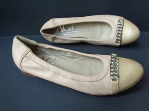 AGL Attilio Guisti Leombruni 38.5M 8.5M Beige Cap Toe Leather Ballet Flats Chain - Picture 1 of 10