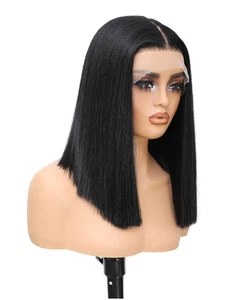 Black Bob Wigs, Straight Hair Synthetic HD Lace Front Wig (Black) - Picture 1 of 7