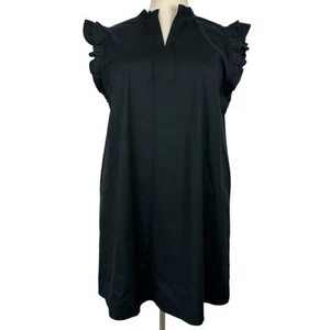 Chicos Kleid Damen Größe 4 US 20 Schwarz Popeline Stretch Rüschen Etuikleid Minimalistisch - Bild 1 von 12