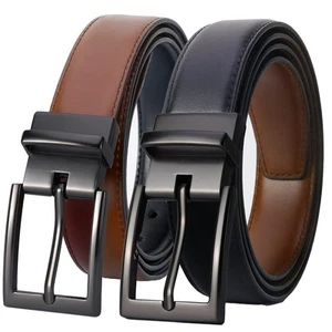 Mens Belt Reversible 100% Italian Leather Dress Casual,One Reverse for 2 Colo... - Picture 1 of 6