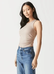 MICHAEL STARS Women’s Ella Shine Ruched Tank Top in Champagne Beige Size Medium - Picture 1 of 6