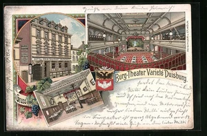 Lithographie Duisburg, Burg-Theater Varieté, Hotel-Restaurant Burghof 1904  - Picture 1 of 2