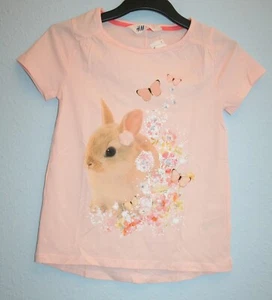 Ƹ̵̡Ӝ̵̨̄Ʒ H&M T-Shirt Mädchen Hase Kaninchen Rosa Blumen Sommer Gr 122 128 - Bild 1 von 5