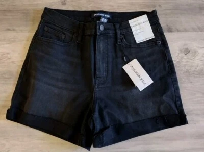 Pantalones Cortos Para Mujer Calvin Klein Jeans Tiro Alto Puños Negros Costura 4" Talla 27 Nuevo con Etiquetas Foto 1 de 4