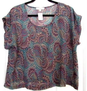 Love Fire Cap Sleeve Tribal Print Sheer Chiffon Pullover Top Large NWT (WC-3) - Picture 1 of 6