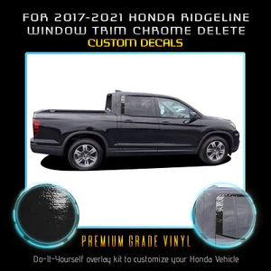 For 2017-2021 Ridgeline Window Trim Chrome Delete Blackout Overlay - Black Vinyl - Picture 1 of 10