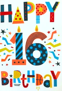 "Happy 16 Birthday" Colourful Type & Candles Birthday Card by Simson Cards - Picture 1 of 5