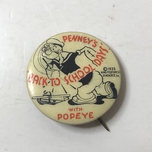 1935 Popeye Pinback Pulsante "Penny's Back to School Days" King Features Syndicate - Foto 1 di 3