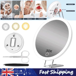 LED Face Mirror Cosmetic Folding 30X Magnify Make Up Travel Shaving Bath Mirror - Picture 1 of 11
