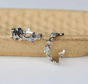 Anthropologie Flower Hoop Earrings Silver Rose Plated Boho Bohemian Gothic Open - Picture 1 of 6