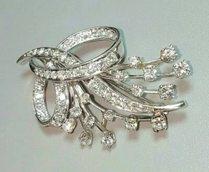14K White Gold Fine Vintage Diamond Pendant Brooch. Classy Statement Jewelry - Picture 1 of 5