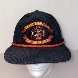 McMinnville Fire Department SnapBack Hat Corduroy Black / Red Vintage One Size - Picture 1 of 6