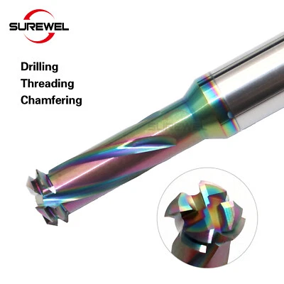 Multifunctional 3 in 1 thread milling cutter M1.6-M12 CNC Carbide End Mill Tools - Image 1 of 4