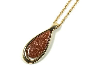 "Colgante de lágrima de piedra solar de oro amarillo GP en cadena de cuerda amarilla GP de 1,4 mm, 18""" Foto 1 de 4