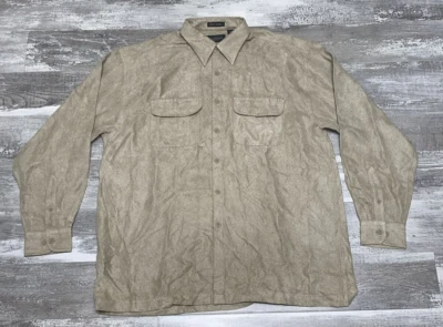Van Heusen Shirt Mens L Long Sleeve Soft Suede Button Up Pockets Tan Collared - Image 1 of 4