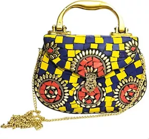 Bolso de metal mosaico multicolor con mango para mujer bohemio patrón floral - Imagen 1 de 7