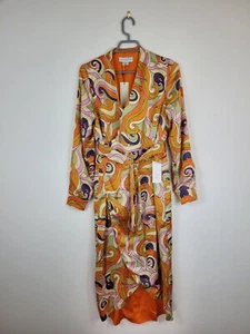 Never Fully Dressed Reversible Midi Wrap Dress Orange Multi ~ Size Uk 10 BNWT - Picture 1 of 12