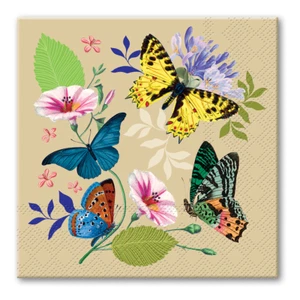 Punch Studio Vintage Butterflies Floral Beverage Paper Napkins Set of 30 5" x 5" - Picture 1 of 2