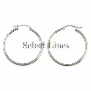 Pendientes de aro con bisagras pulidas de plata esterlina de 2 mm x 30 mm tubo hueco redondo .925 - Imagen 1 de 2
