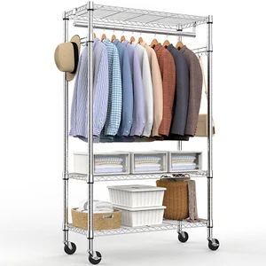 Heavy Duty Garment Rack Storage Chrome Closet Clothing Rack with Wheels 75 inch - Picture 1 of 8
