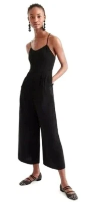 J Crew Jumpsuit Women 4 Black Crepe Cropped Wide Leg Tie Back Strappy Preppy - Image 1 of 4