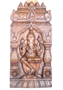 24" Lord Ganesha Wandpaneel | Gopuram geschnitzte Holzkunst | Tempel/Wohndeko - Bild 1 von 4