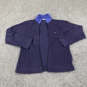 VTG Tommy Hilfiger Jacket Womens M Blue Flag Fleece Bomber Sweater Coat 90s Y2K - Picture 1 of 12