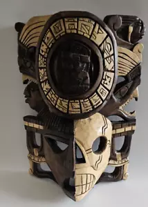 Aztec Mayan Premium Half Skull Wooden Mask Mexican Folk Art Hand Carved Native - Picture 1 of 10