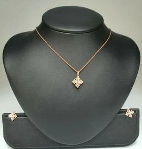 18Carat Rose Gold Diamond Pendant & Chain + Matching Earrings 0.46cts SI/G-H - Picture 1 of 5