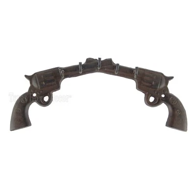 Cross Guns Wall Hook Pistol Revolver Key Rack Cast Iron Western Antique Style - Image 1 of 2