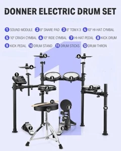 30-Kit Sound Donner DED-200 Electronic Drum (Opened, New) - Picture 1 of 6