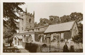 REAL PHOTO POSTCARD OF EYAM CHURCH (NEAR CALVER), DERBYSHIRE BY SCRIVENS #G164-2 - Picture 1 of 2
