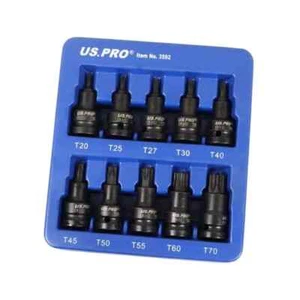 1/2" Drive IMPACT TORX BIT SOCKET SET 10PC US PRO TOOLS Star T20 /T70 3592 - Picture 1 of 1