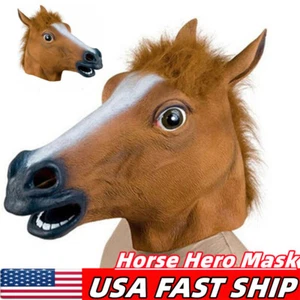 Adult Horse Full Head Latex Mask Bizarre Funny Mask Cosplay Props for Halloween - Picture 1 of 8