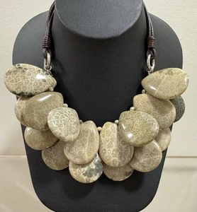 BRUNELLO CUCINELLI Women’s Statement Necklace Fossil Coral Stone Beige NWT & Bag - Picture 1 of 10