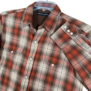Vintage Ralph Lauren Black Label braun kariert Flanell Western Pearl Snap Hemd - Bild 1 von 8