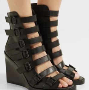 ANN DEMEULEMEESTER BLACK LEATHER GLADIATOR SANDALS, EURO SZ 36 US SZ 6 EXCELLENT - Picture 1 of 19