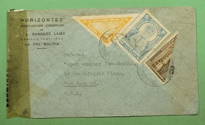 DR WHO BOLIVIA BISECT LA PAZ TRIANGLE WWII CENSORED TO USA w16919 - Image 1 of 2