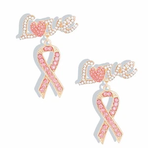 Gold Love Heart Ribbon Earrings - Picture 1 of 3