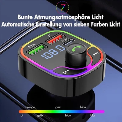FM Transmitter Auto Bluetooth Kfz Radio Adapter PD+Dual USB Ladegerät für Handy - Bild 1 von 4
