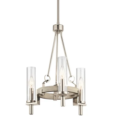 Mini araña Kichler 44286 blanco telan 3 luces 15" W Foto 1 de 3