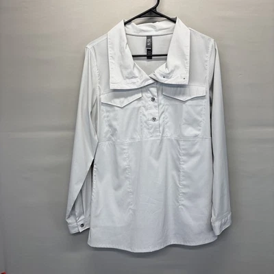 Mountain Headwear S Polo Camisa Abotonada Blanco Gris Cuarto Botón Cuello Para Hombres Foto 1 de 4