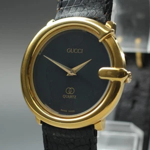 Nuevo reloj de cuarzo unisex dorado Batt ◆Exc+5◆ vintage GUCCI 3600 esfera negra bisel G - Imagen 1 de 11