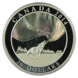 Canada 2014 $20 Fine Silver Coin - A Story of the Northern Lights Howling Wolf - Bild 1 von 4