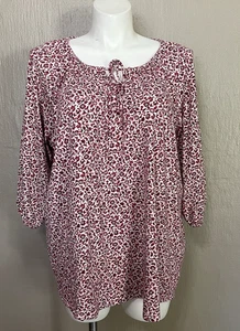 Lands End Damen Bauernbluse Übergröße weiß rosa Größe 3X Freizeit Karriere - Bild 1 von 7
