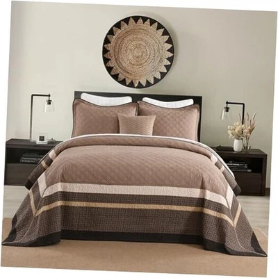 Colcha edredón de gran tamaño King Plus (128"x120") marrón oscuro/marrón/beige Foto 1 de 4