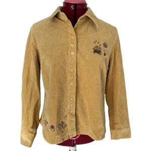Christopher & Banks Sze Medium Corduroy Fall Harvest Embroidered Shacket Mustard - Picture 1 of 7
