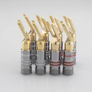 8 Gold Plated Y/U Type Brass Hifi Speaker Plugs Audio Screw Fork Spade Connector - Picture 1 of 7